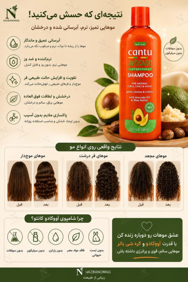 شامپو آبرسان و نرم‌کننده آووکادو مو فر و خشک کنتو - Image 2